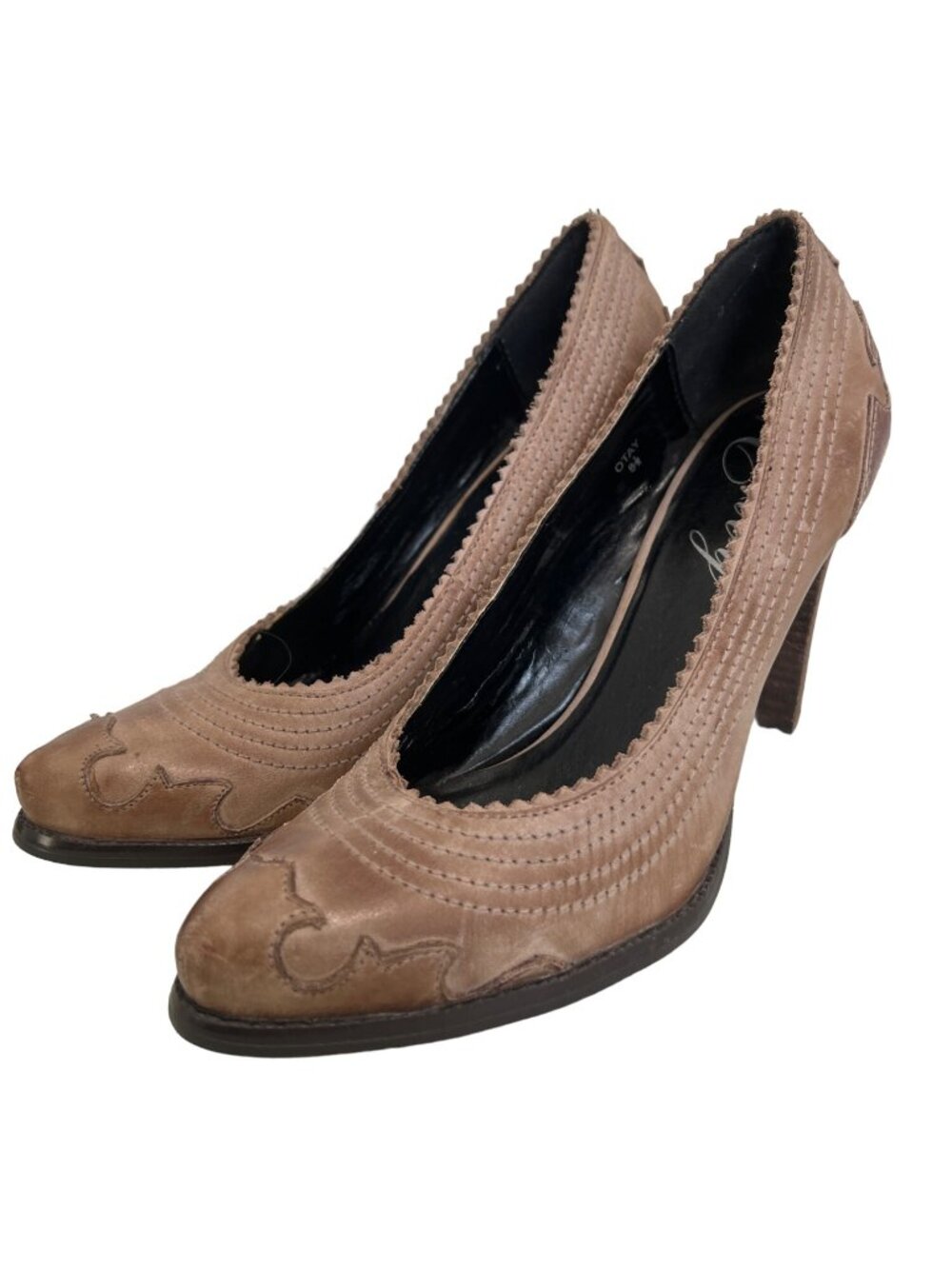 Envy Otay Heeled Pumps Size 8.5 Slip On Tan Genuine Leather Western Boho Hippie